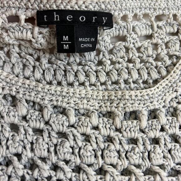 Theory Amena Arabis Tint Chunky Open Knit Crochet Pullover Sweater Womens Medium - Picture 4 of 13